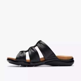Sandalias planas de cuero negro Kitly Slide para mujer
