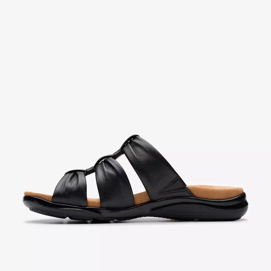 Sandalias planas de cuero negro Kitly Slide para mujer Sandalias planas de cuero negro Kitly Slide para mujer