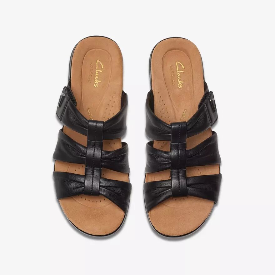 Sandalias planas de cuero negro Kitly Slide para mujer Sandalias planas de cuero negro Kitly Slide para mujer