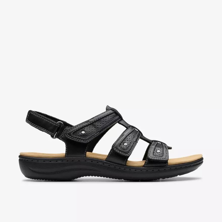 Sandalias planas de cuero negro Laurieann Ivy para mujer Sandalias planas de cuero negro Laurieann Ivy para mujer