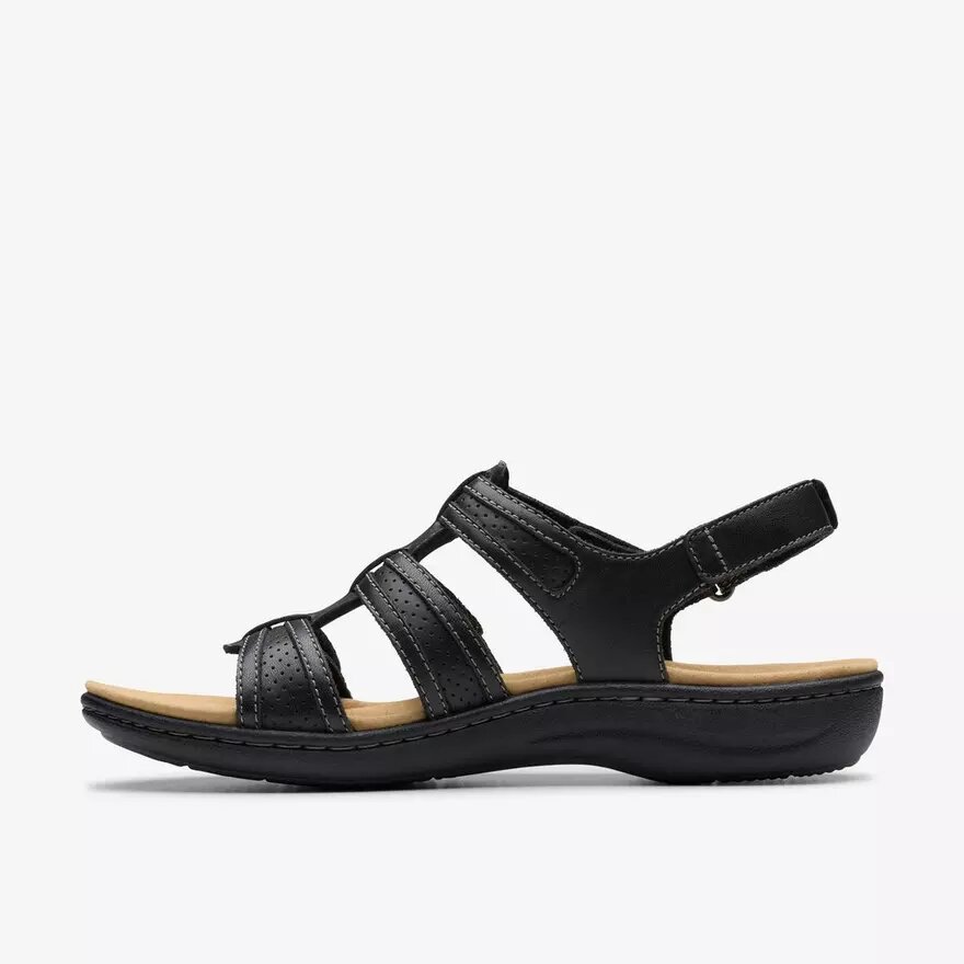 Sandalias planas de cuero negro Laurieann Ivy para mujer Sandalias planas de cuero negro Laurieann Ivy para mujer
