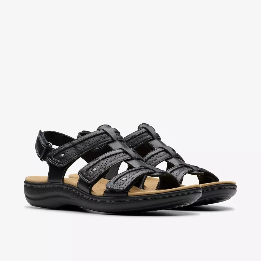 Sandalias planas de cuero negro Laurieann Ivy para mujer Sandalias planas de cuero negro Laurieann Ivy para mujer