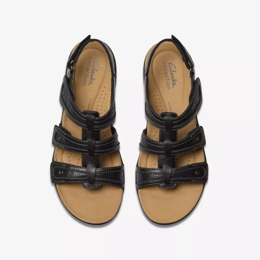 Sandalias planas de cuero negro Laurieann Ivy para mujer Sandalias planas de cuero negro Laurieann Ivy para mujer