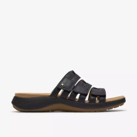 Sandalias planas de cuero negro Maelynn Abby para mujer