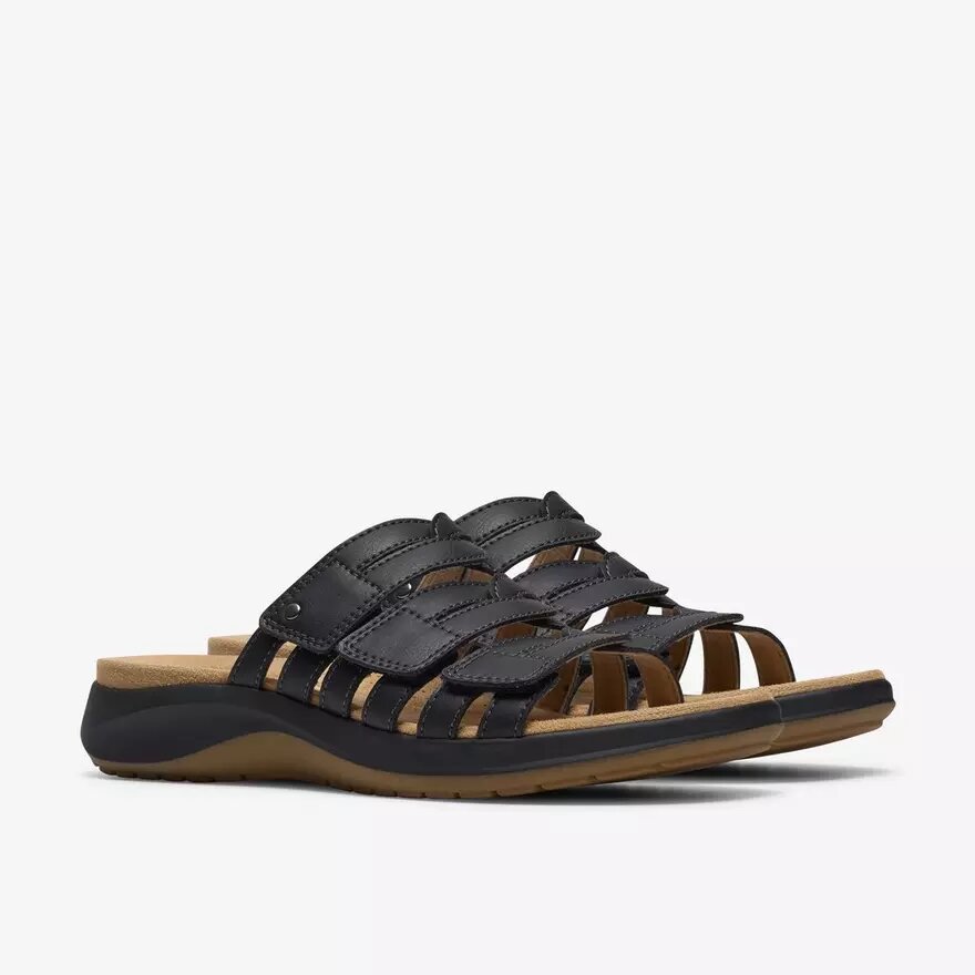Sandalias planas de cuero negro Maelynn Abby para mujer Sandalias planas de cuero negro Maelynn Abby para mujer
