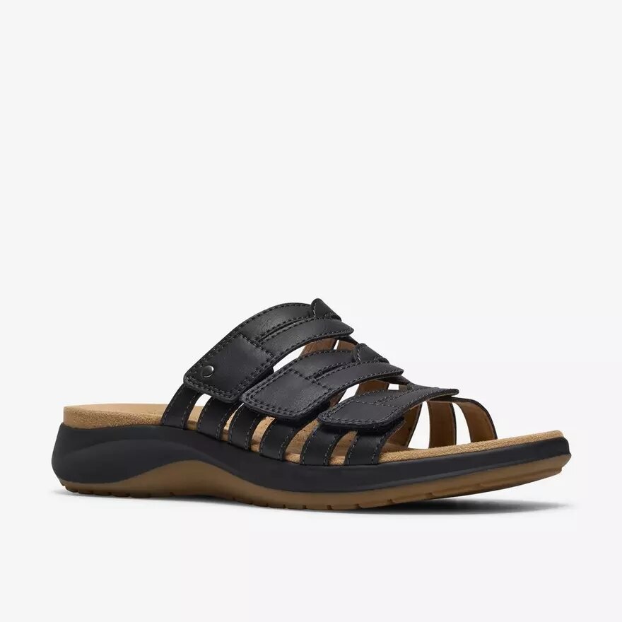 Sandalias planas de cuero negro Maelynn Abby para mujer Sandalias planas de cuero negro Maelynn Abby para mujer