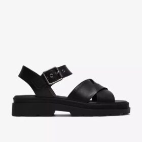 Sandalias planas de cuero negro Orinoco3 Cross para mujer