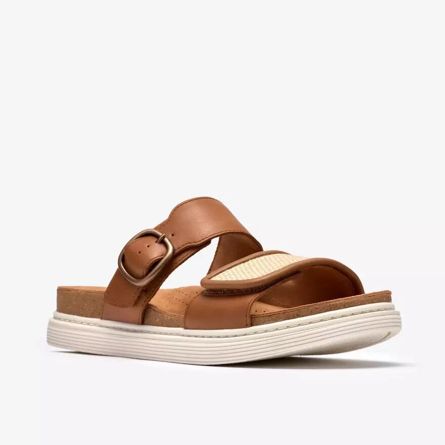 Sandalias planas de mujer Arwell Step de piel color tostado Sandalias planas de mujer Arwell Step de piel color tostado