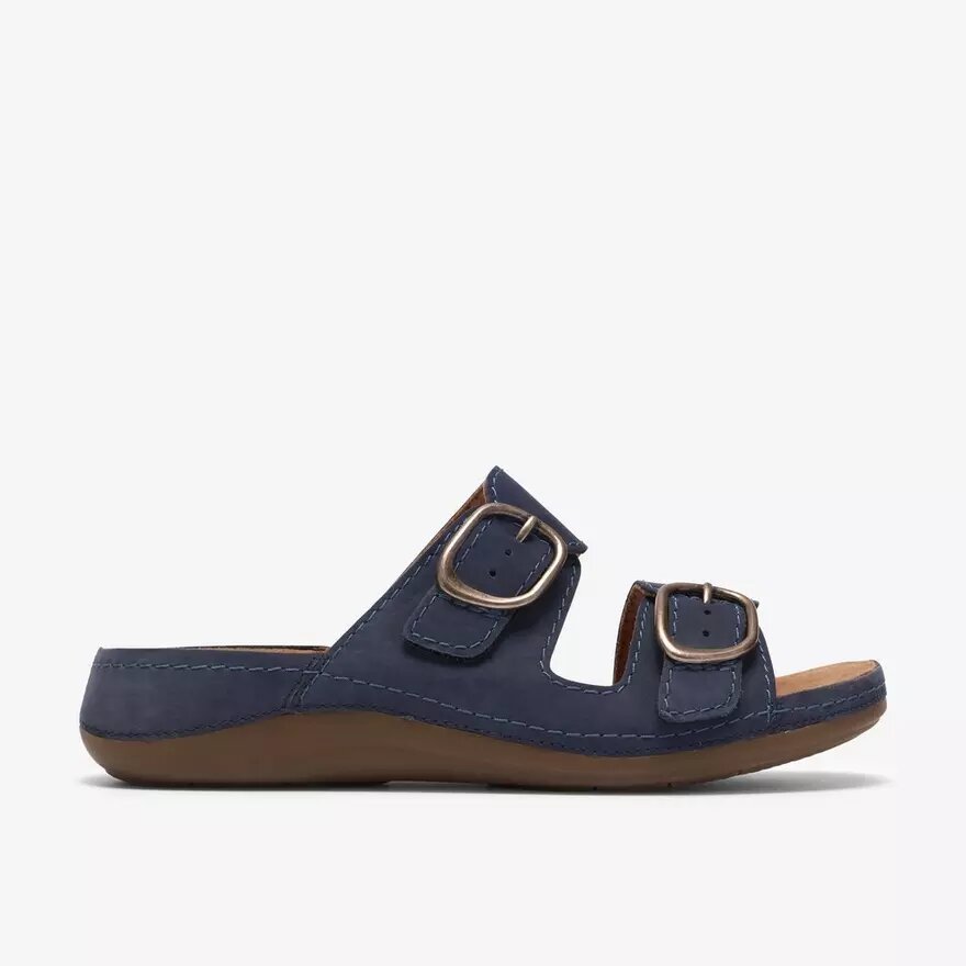 Sandalias planas de mujer Cecily Step en nubuck azul marino Sandalias planas de mujer Cecily Step en nubuck azul marino