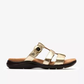 Sandalias planas de mujer Kitly Pearl en piel color champán