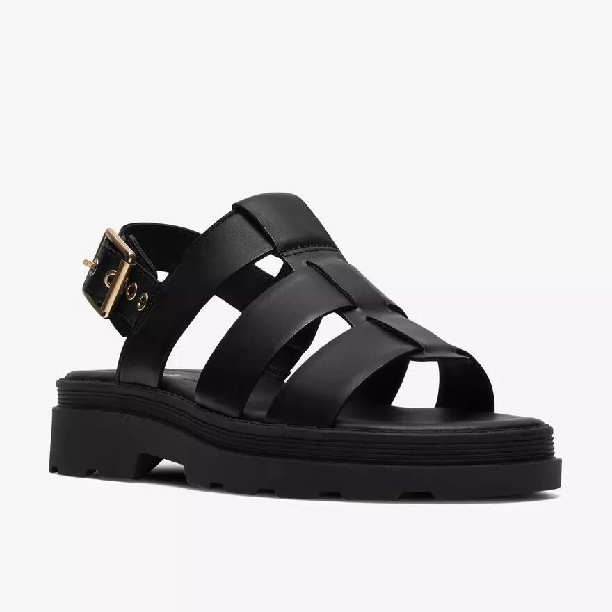 Sandalias planas de mujer Orinoco3 Strap, de piel negra Sandalias planas de mujer Orinoco3 Strap, de piel negra