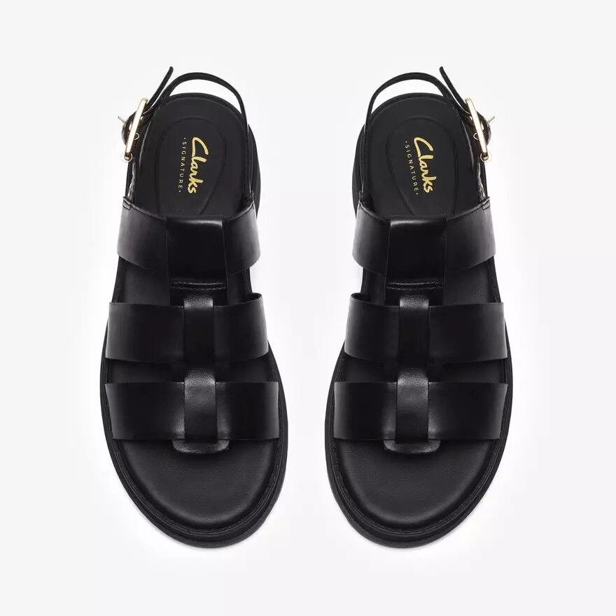 Sandalias planas de mujer Orinoco3 Strap, de piel negra Sandalias planas de mujer Orinoco3 Strap, de piel negra