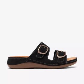 Sandalias planas de nubuck negro «Cecily Step» para mujer