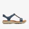 Sandalias planas de piel azul denim Kitly Gem para mujer Sandalias planas de piel azul denim Kitly Gem para mujer