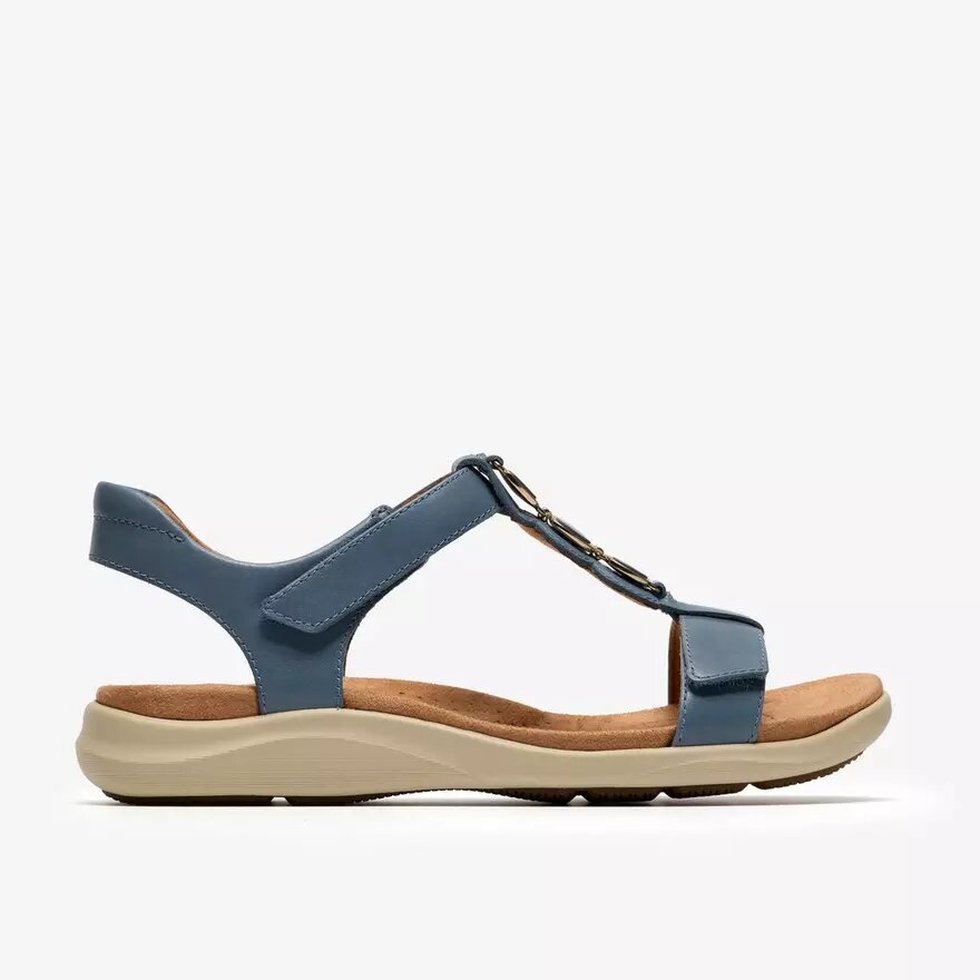 Sandalias planas de piel azul denim Kitly Gem para mujer Sandalias planas de piel azul denim Kitly Gem para mujer