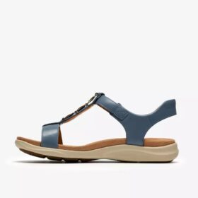 Sandalias planas de piel azul denim Kitly Gem para mujer