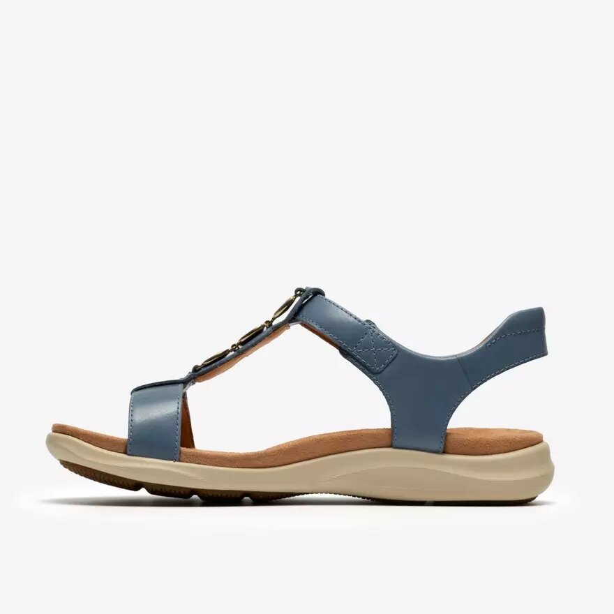 Sandalias planas de piel azul denim Kitly Gem para mujer Sandalias planas de piel azul denim Kitly Gem para mujer