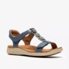 Sandalias planas de piel azul denim Kitly Gem para mujer Sandalias planas de piel azul denim Kitly Gem para mujer