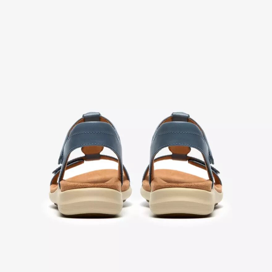 Sandalias planas de piel azul denim Kitly Gem para mujer Sandalias planas de piel azul denim Kitly Gem para mujer