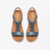 Sandalias planas de piel azul denim Kitly Gem para mujer Sandalias planas de piel azul denim Kitly Gem para mujer