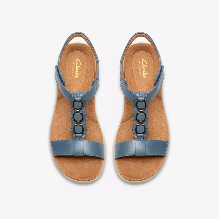 Sandalias planas de piel azul denim Kitly Gem para mujer Sandalias planas de piel azul denim Kitly Gem para mujer