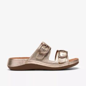 Sandalias planas de piel color champán «Cecily Step» para mujer
