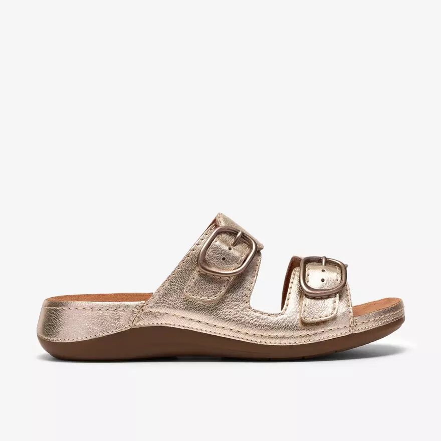 Sandalias planas de piel color champán «Cecily Step» para mujer Sandalias planas de piel color champán «Cecily Step» para mujer