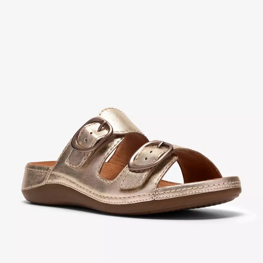 Sandalias planas de piel color champán «Cecily Step» para mujer Sandalias planas de piel color champán «Cecily Step» para mujer