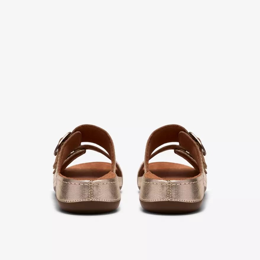 Sandalias planas de piel color champán «Cecily Step» para mujer Sandalias planas de piel color champán «Cecily Step» para mujer
