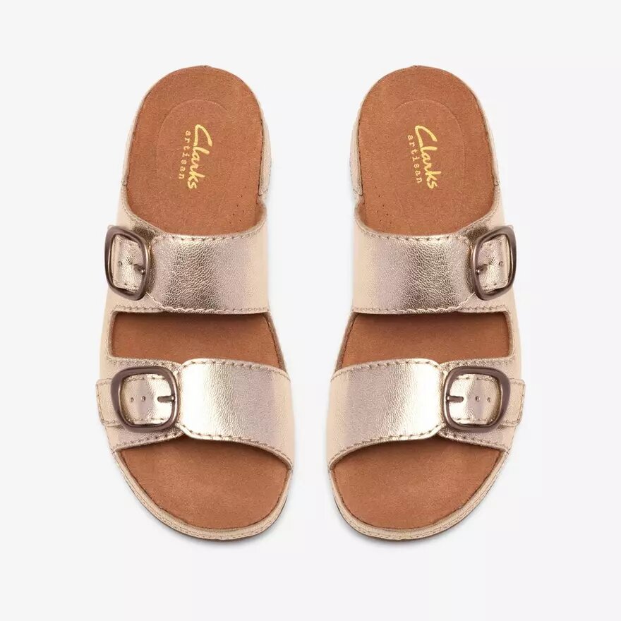 Sandalias planas de piel color champán «Cecily Step» para mujer Sandalias planas de piel color champán «Cecily Step» para mujer