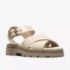 Sandalias planas de piel color crema Orinoco3 Cross para mujer
