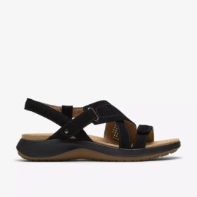 Sandalias planas Maelynn Gem de nubuck negro para mujer