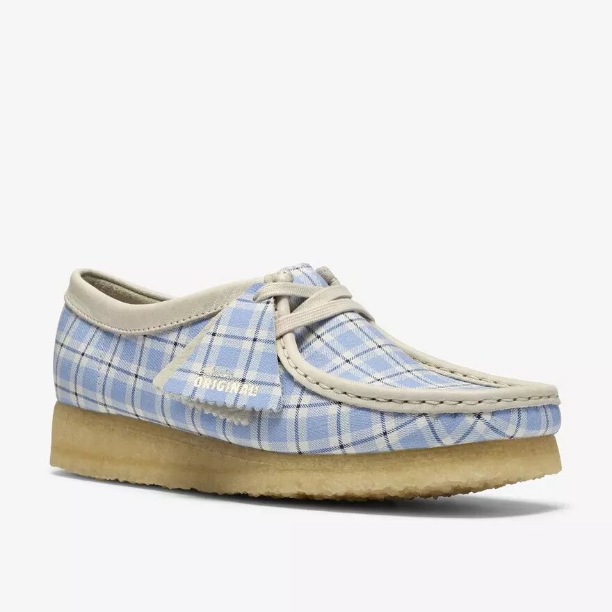 Wallabee para mujer con estampado de cuadros azules Wallabee para mujer con estampado de cuadros azules