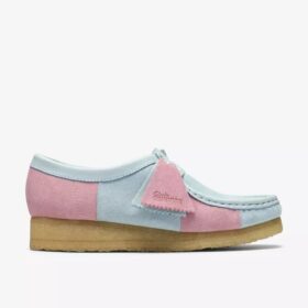 Wallabee para mujer con rayas azul pálido y rosa