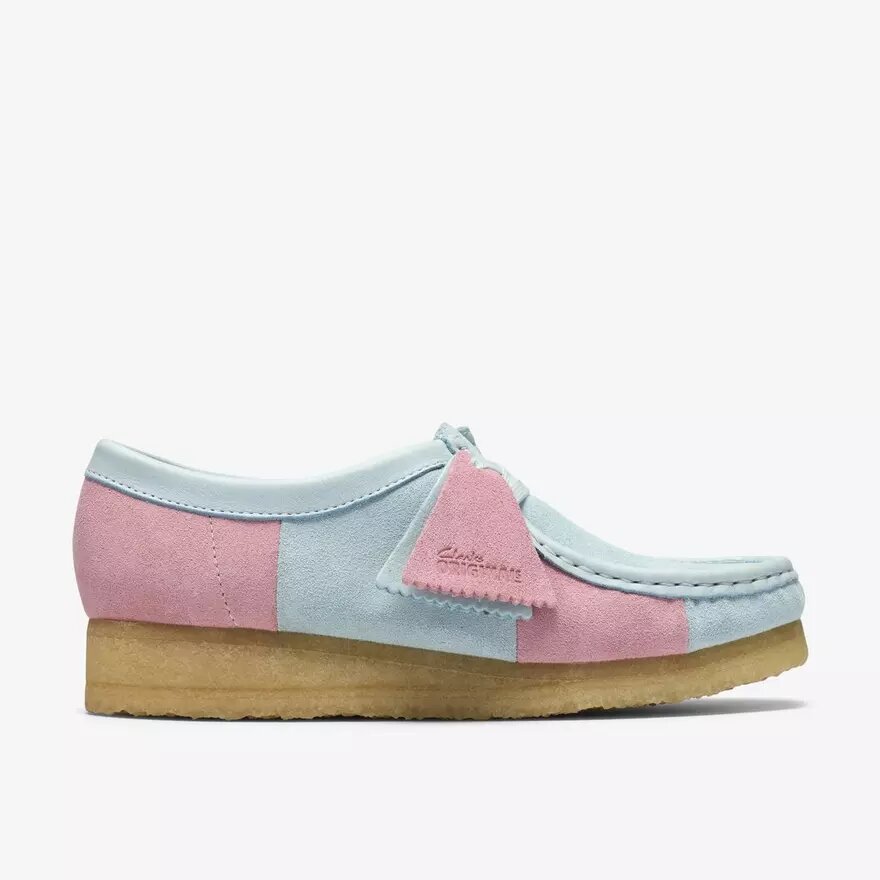 Wallabee para mujer con rayas azul pálido y rosa Wallabee para mujer con rayas azul pálido y rosa