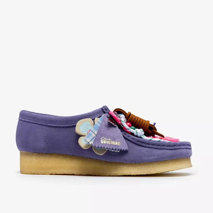 Wallabee para mujer: Wallabees morados con detalles llamativos Wallabee para mujer: Wallabees morados con detalles llamativos
