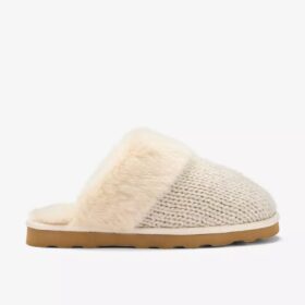 Zapatillas de casa de punto Stockinette para mujer en color caqui