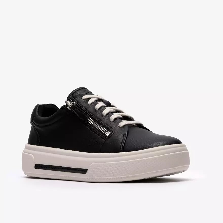Zapatillas Hollyrose Zip de cuero negro para mujer Zapatillas Hollyrose Zip de cuero negro para mujer