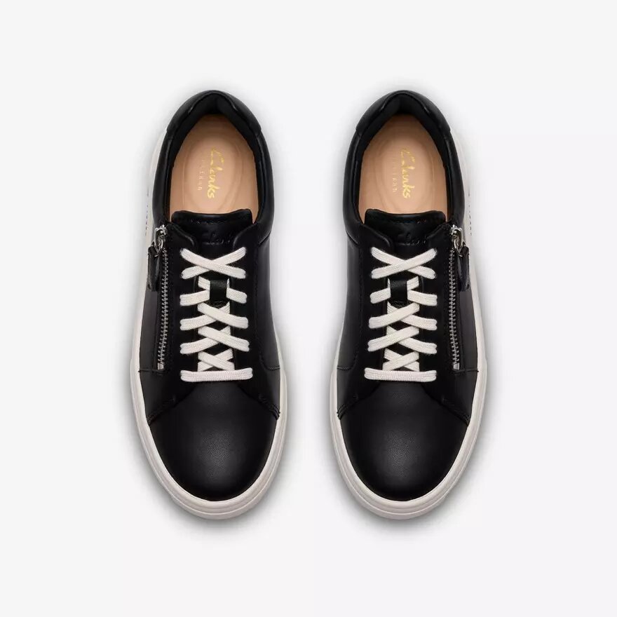 Zapatillas Hollyrose Zip de cuero negro para mujer Zapatillas Hollyrose Zip de cuero negro para mujer