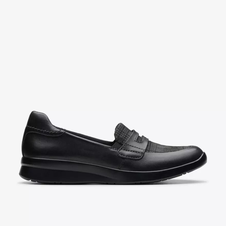 Zapatillas slip-on Ellowyn Penny de cuero negro para mujer Zapatillas slip-on Ellowyn Penny de cuero negro para mujer