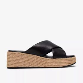 Zapatillas tipo mule Tessiah para mujer con cuñas de cuero negro
