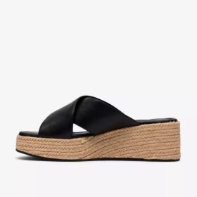 Zapatillas tipo mule Tessiah para mujer con cuñas de cuero negro