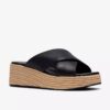 Zapatillas tipo mule Tessiah para mujer con cuñas de cuero negro