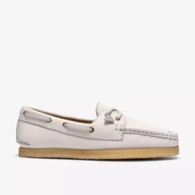Zapatos náuticos Godney Boat para mujer en piel granulada blanca