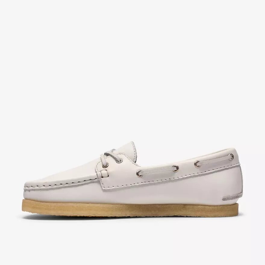 Zapatos náuticos Godney Boat para mujer en piel granulada blanca Zapatos náuticos Godney Boat para mujer en piel granulada blanca