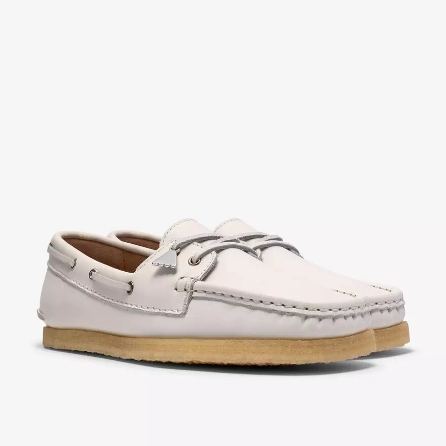 Zapatos náuticos Godney Boat para mujer en piel granulada blanca Zapatos náuticos Godney Boat para mujer en piel granulada blanca