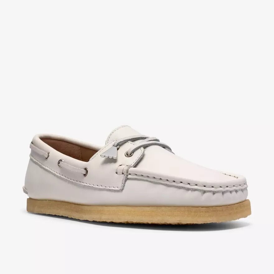 Zapatos náuticos Godney Boat para mujer en piel granulada blanca Zapatos náuticos Godney Boat para mujer en piel granulada blanca