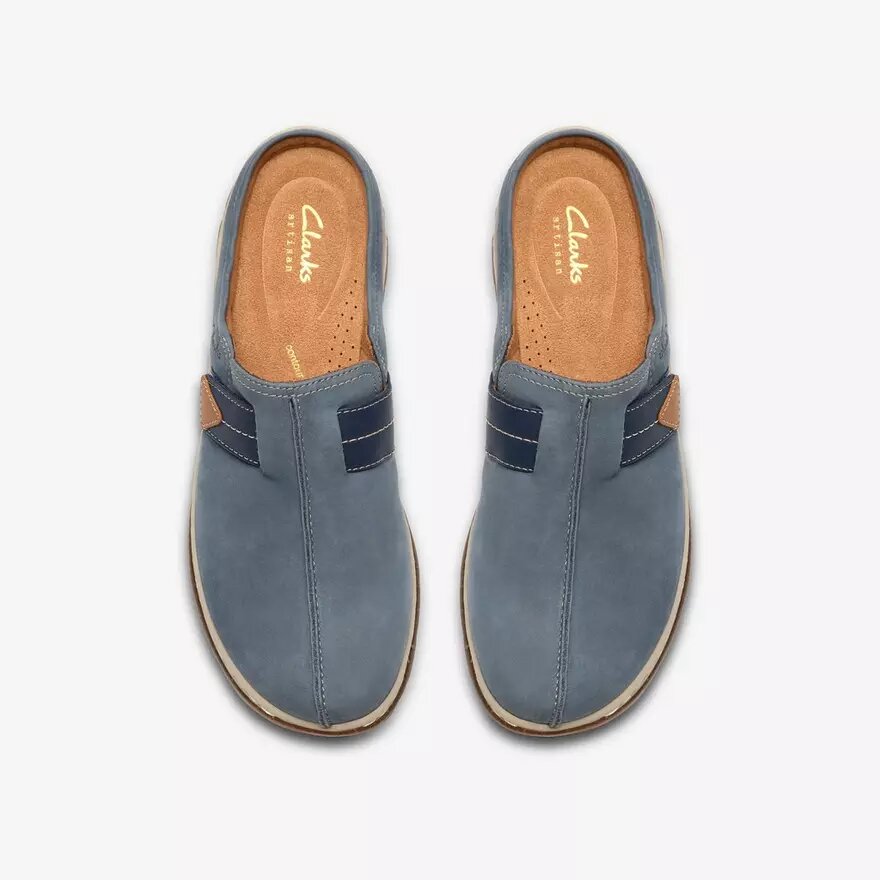 Zuecos Orlene para mujer en nubuck azul denim: zuecos y Mules Zuecos Orlene para mujer en nubuck azul denim: zuecos y Mules